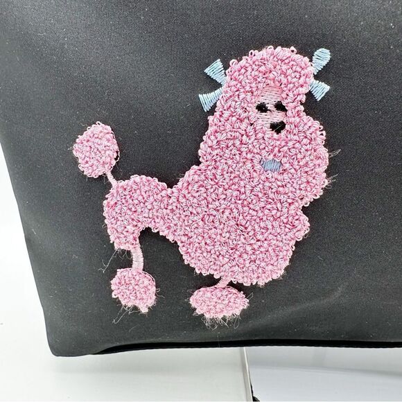 Sydney Love Back Tote Bag w/Pink Embroidered Poodles Black Fabric Fun Fashion - Picture 6 of 13